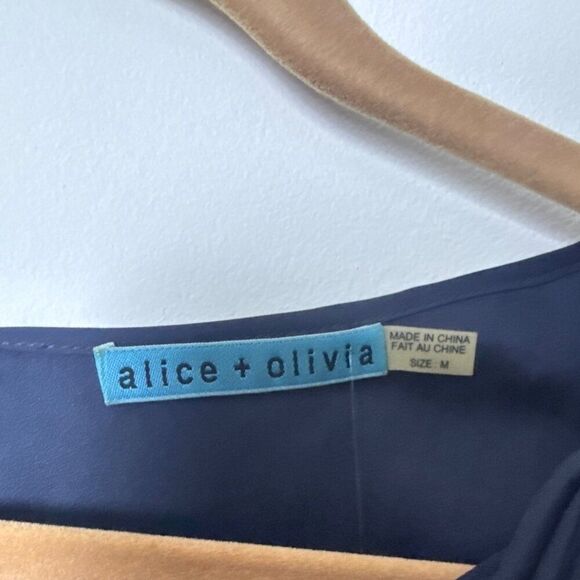 Alice + Olivia Navy Blue Draped Blouse With Beaded Shoulder Embellishment Size M - Picture 3 of 6